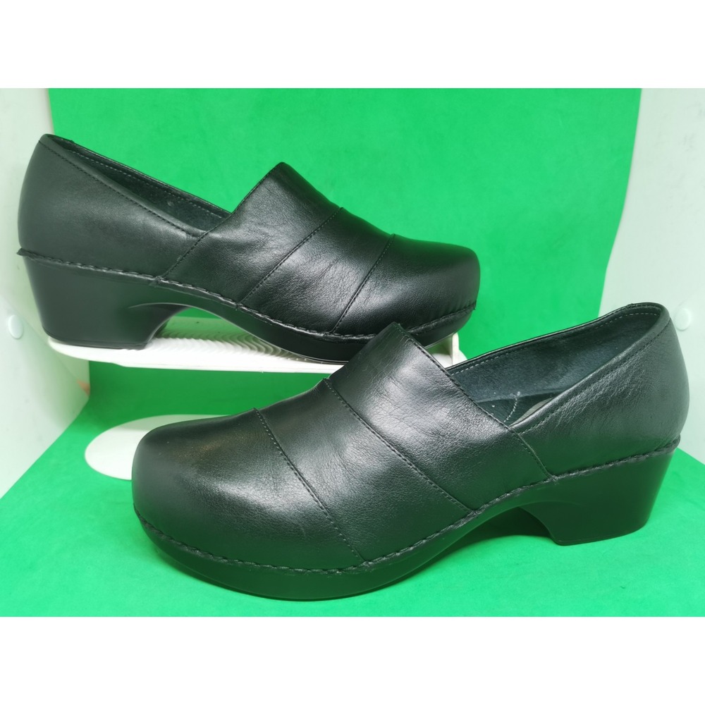 Dansko Womens Tenley Clog Pump Size 10.5 Black Leather Block Heel Comfy Shoes